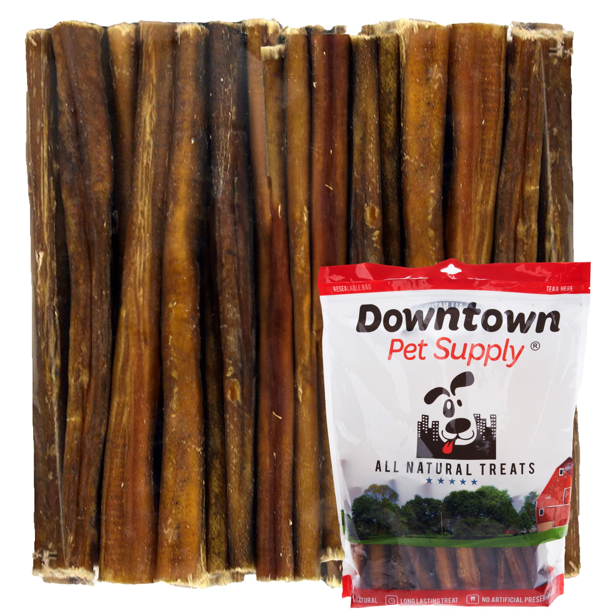 Downtown Pet Supply Bully Sticks for Dogs Junior Size (12" 12-Pack) Rawhide Free Dog Chews Long Lasting Non-Splintering Pizzle Sticks - Low Odor Bully Sticks for Small Dogs
